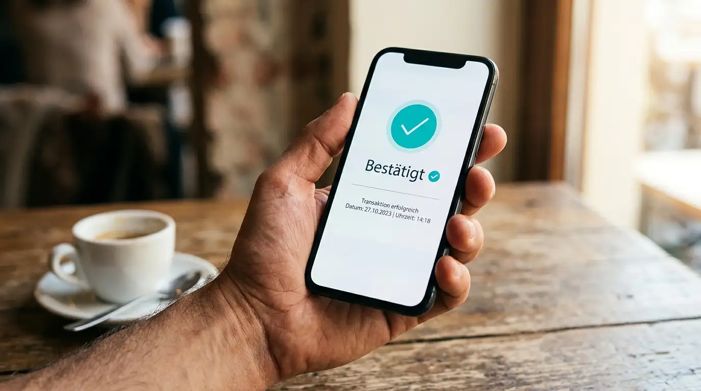 Smartphone mit Banking-App während einer mobilen eps-Einzahlung im Online-Casino